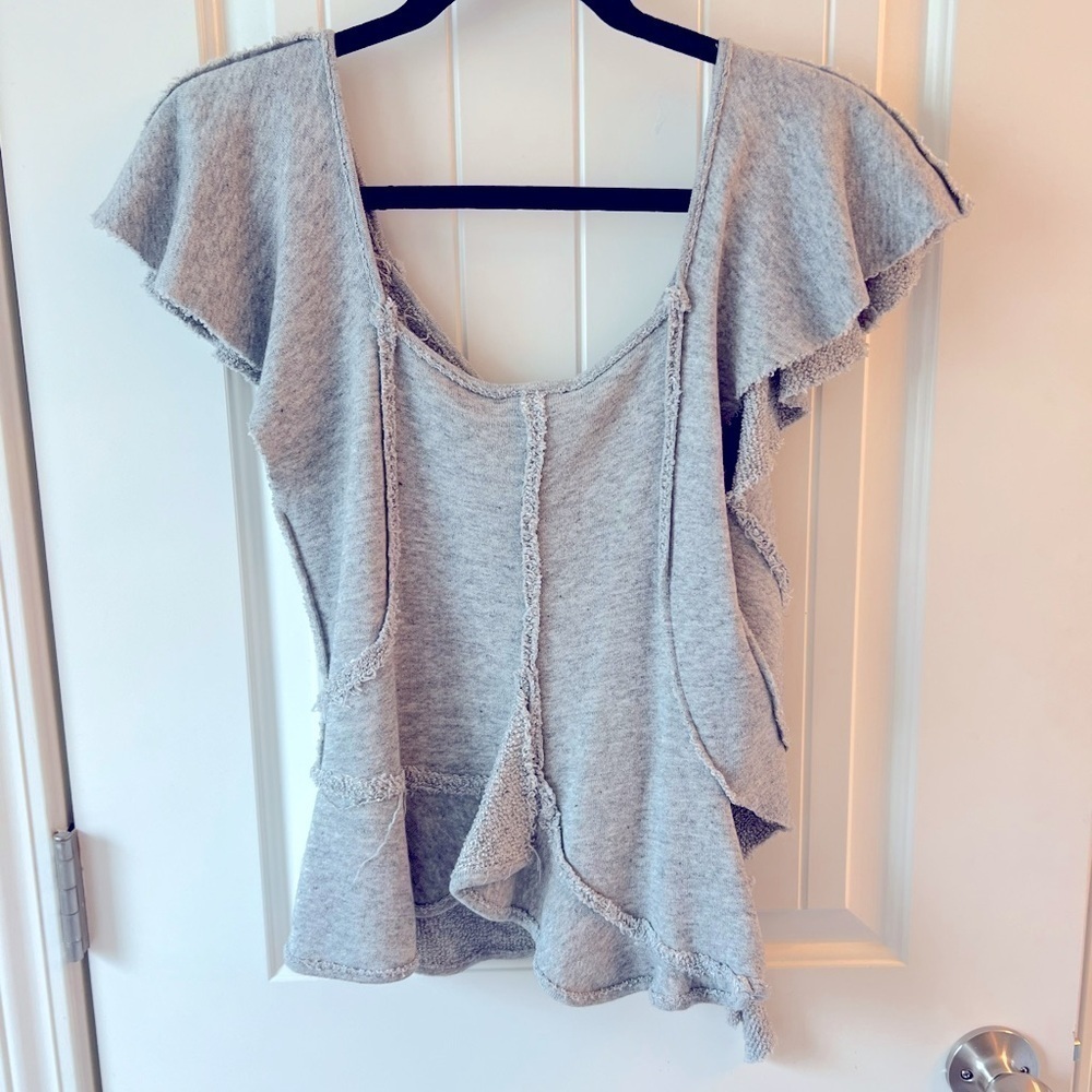 💕 Anthropologie Deletta Burnout Raw‎ Edge Top Cotton Size S - Picture 3 of 8
